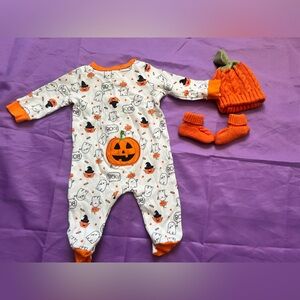 Carter's Orange and White Halloween Footie